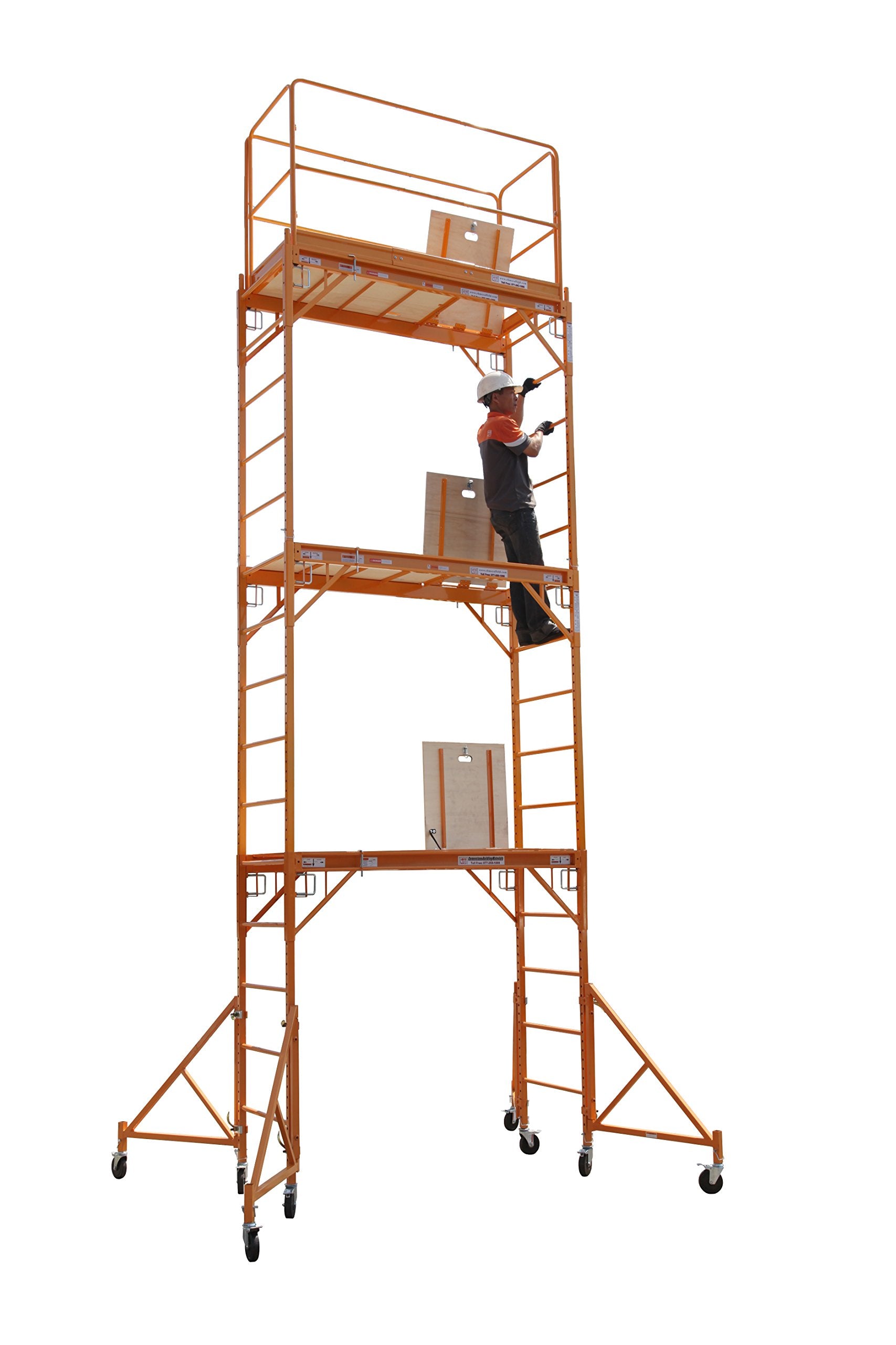 Scaffold Rolling Tower Standing at 17' High with Hatch Deck Guard Rail and U Lock Brace CBM1290